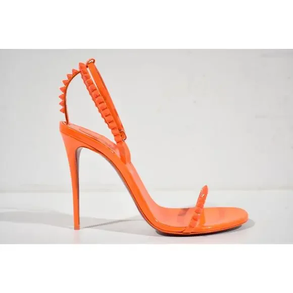 Christian Louboutin So Me 100 Orange Patent Ankle Strap Sandal Heel Pump 38